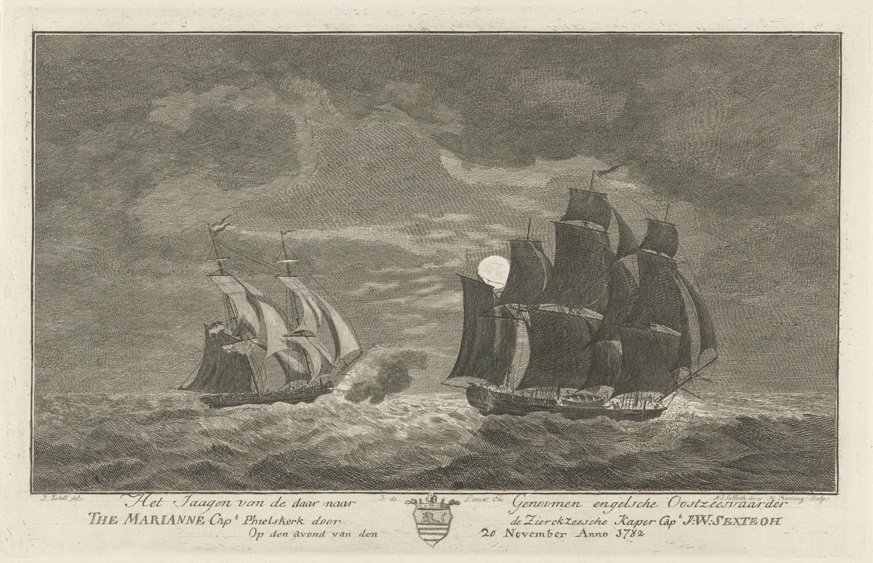 Sextroh Chases the Marianne, 1782 by Hendrik Roosing
