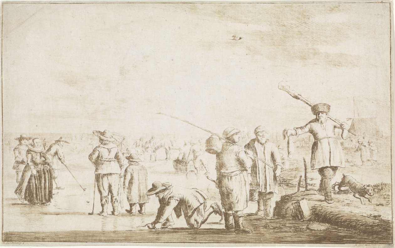Ice Scene with Hunter Showing an Otter by Hendrik Spilman