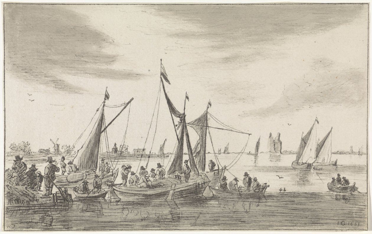 River View with Sailing Ships by Hendrik Spilman