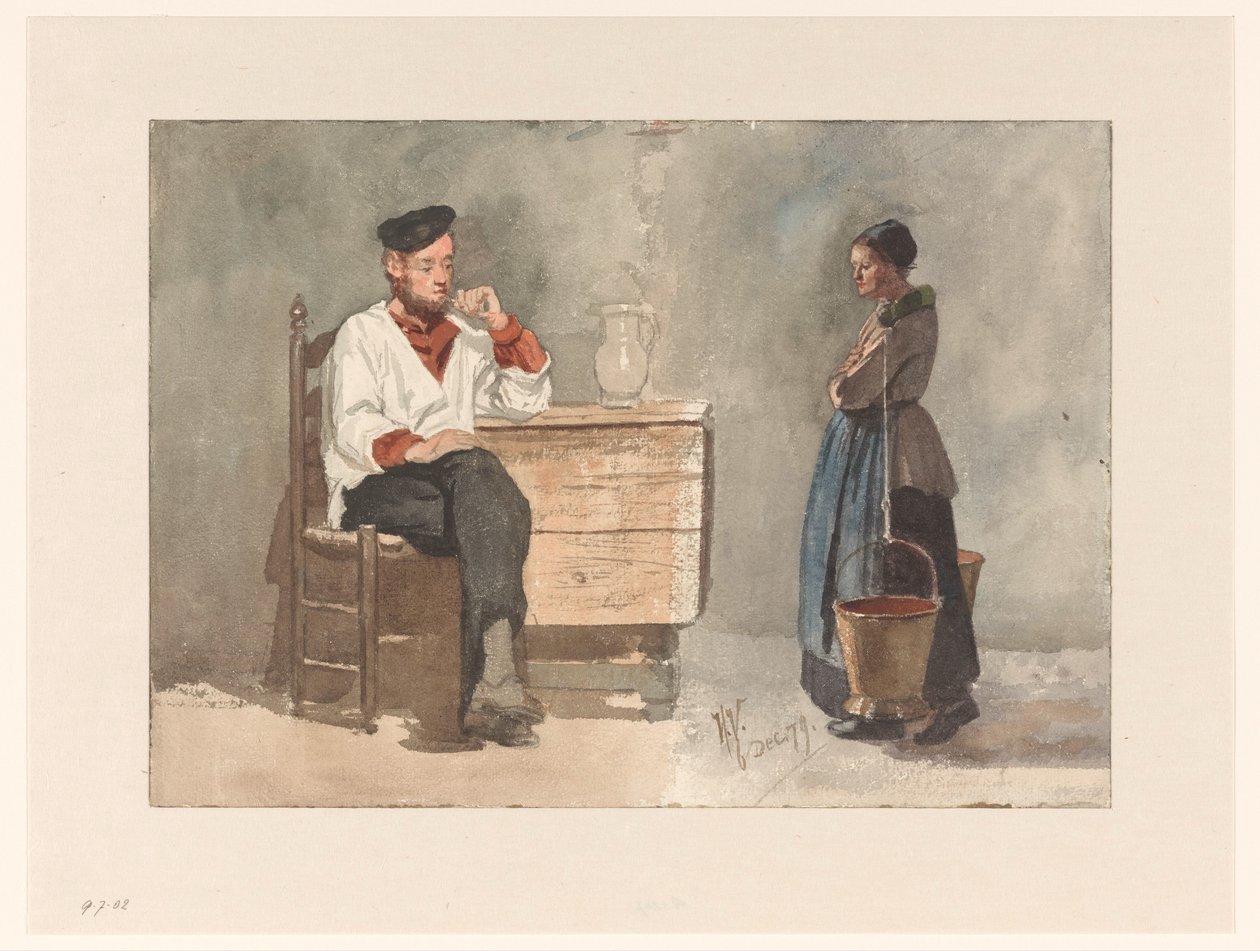 Smoking Sailor, Woman with Yoke and Milk Buckets by Hendrik Valkenburg