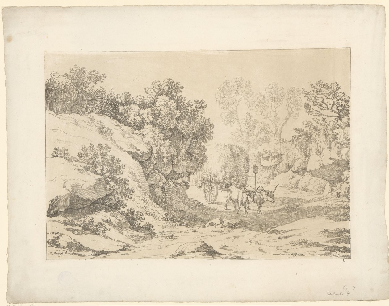 Hay Wagon on the Road (Tentamina Lithographica, Italian Landscapes) by Hendrik Voogd