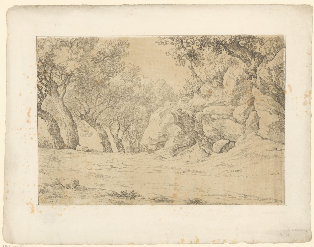 Avenue with Overgrown Rocks (series title: Tentamina Lithographica, Italian Landscapes) by Hendrik Voogd