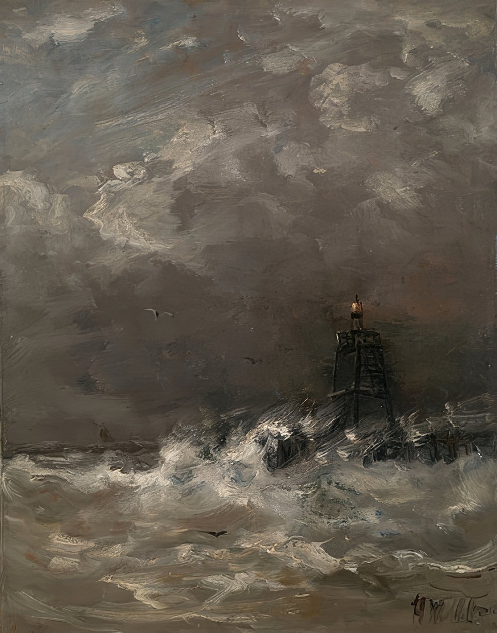 Lighthouse in Breaking Waves by Hendrik Willem Mesdag