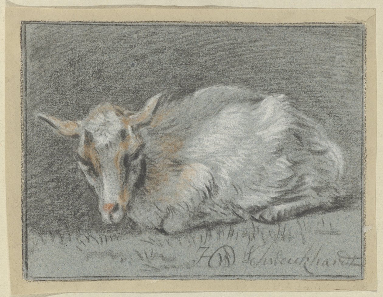Lying Goat by Hendrik Willem Schweickhardt (signed by artist)