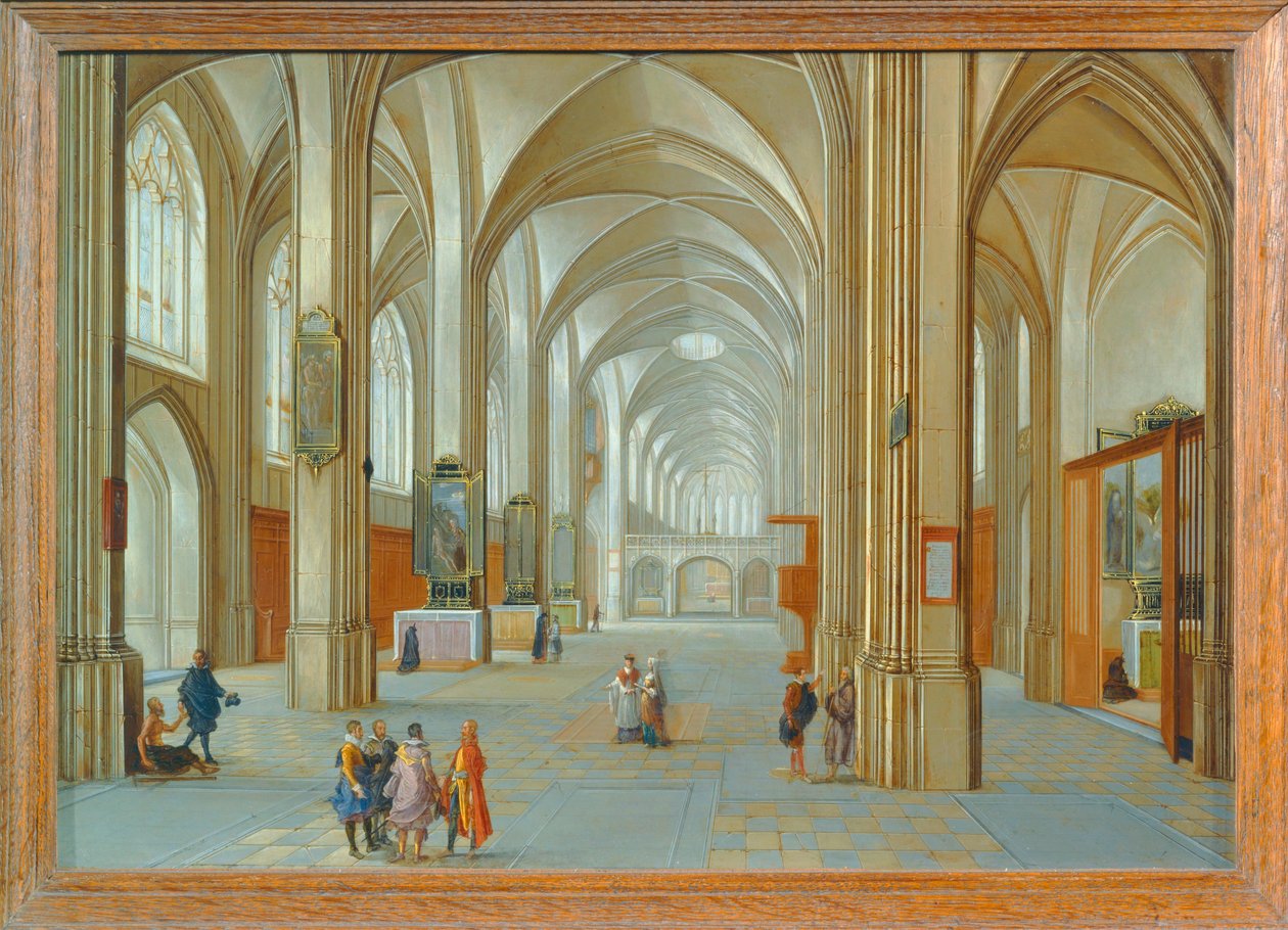 Interior of a church with visitors by Hendrik van Steenwyck