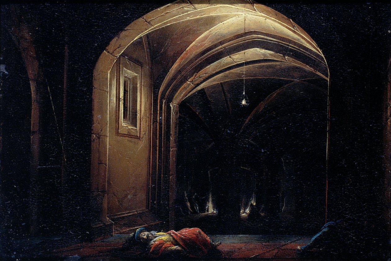 Men Sleeping in a Room with Lighted Arches by Hendrik van Steenwyck