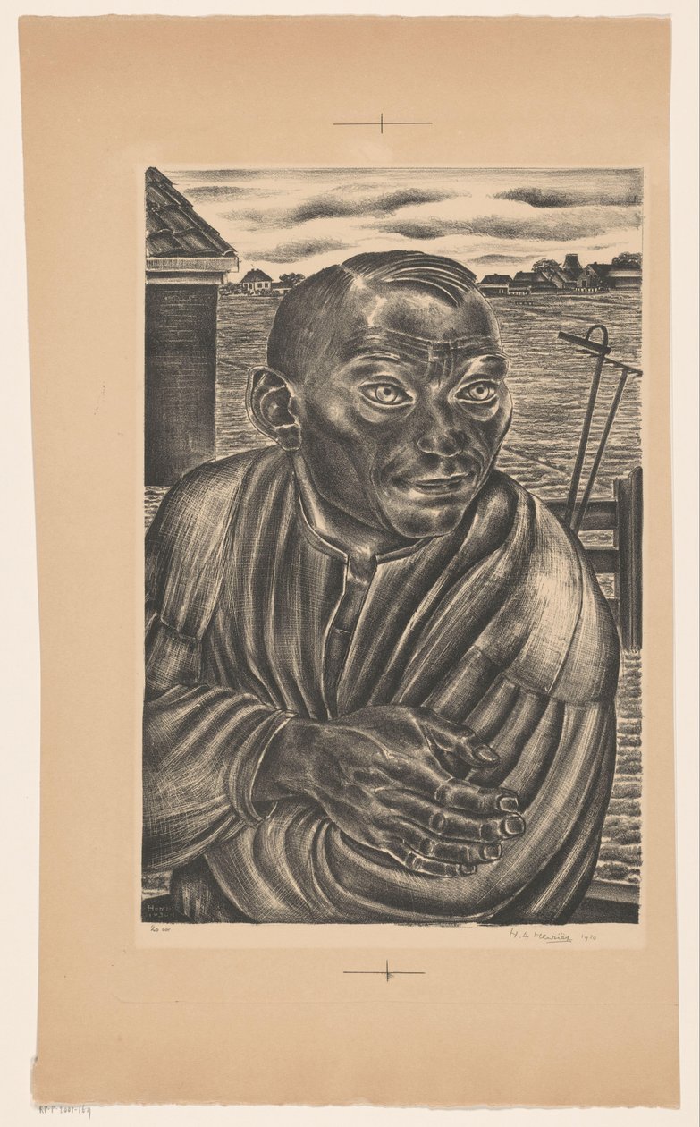Farmer by Fence and Barn by Henk Henriët (signed by artist)