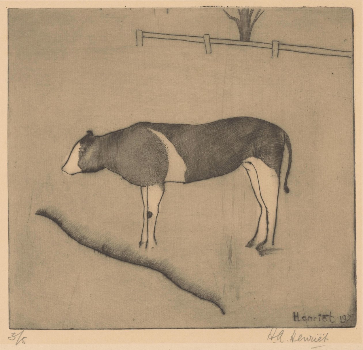 Cow Standing by a Shore by Henk Henriët (signed by artist)