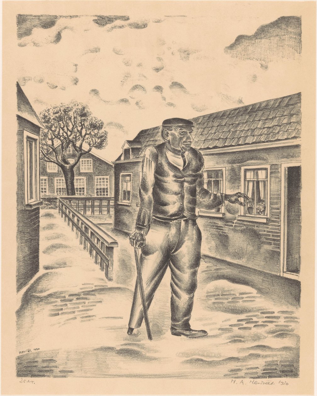 Man with Wooden Leg and Walking Stick by Henk Henriët (signed by artist)
