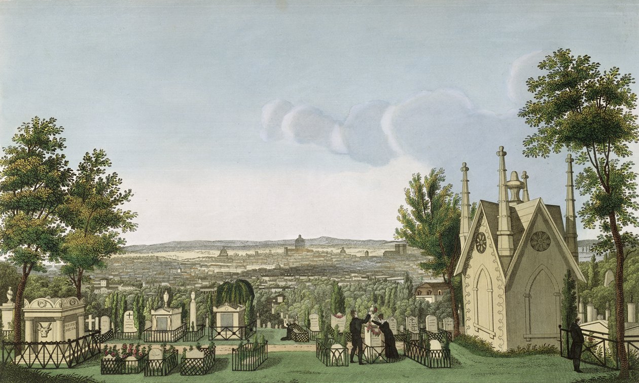 View of Pere-Lachaise Cemetery from the Gothic Chapel, engraved by Guiguet by Henri Courvoisier Voisin
