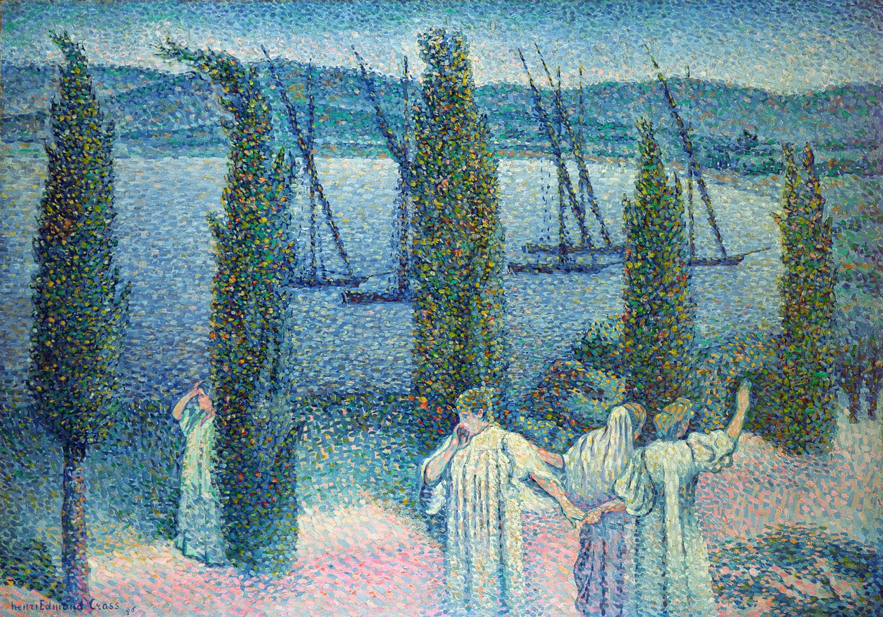 Coastal View with Cypress Trees by Henri-Edmond Cross