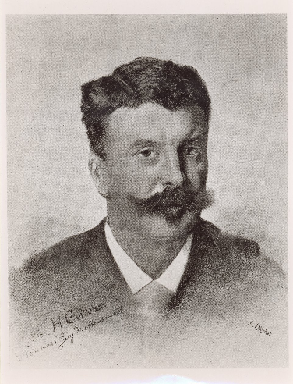 Guy de Maupassant (1850-93), engraved by Victor Augustin Michel by Henri Gervex