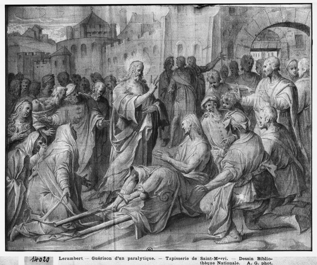 Life of Christ, Jesus healing a paralytic at Capernaum, preparatory study of tapestry cartoon for the Church Saint-Merri in Paris by Henri Lerambert