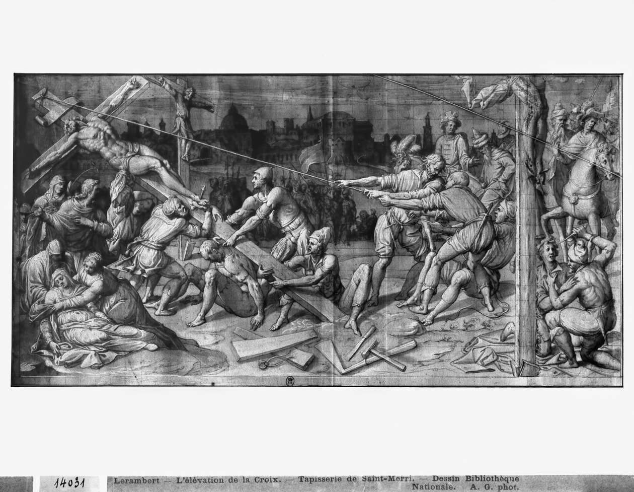 Life of Christ, the Raising of the Cross, Preparatory Study of Tapestry Cartoon for the Church Saint-Merri in Paris by Henri Lerambert