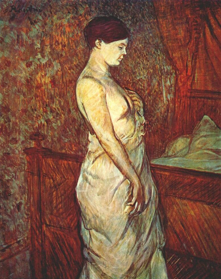 Mme Poupoule in Chemise by Her Bed by Henri de Toulouse-Lautrec
