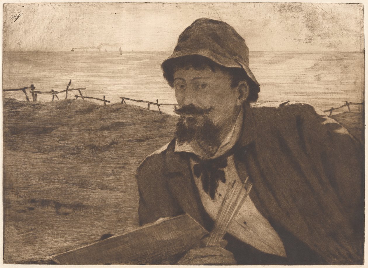 On the Cliff [Self-Portrait] by Henri-Charles Guérard