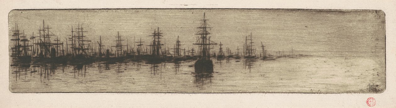 Tall Ships in a Harbor by Henri-Charles Guérard