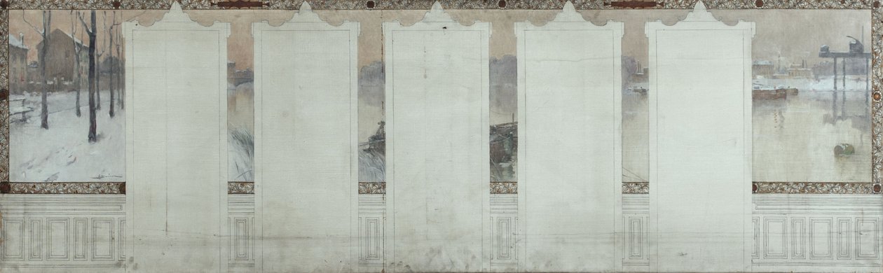 Sketch for Asnières Town Hall: Winter. The Seine at Asnières, circa 1900 by Henri Gaston Darien