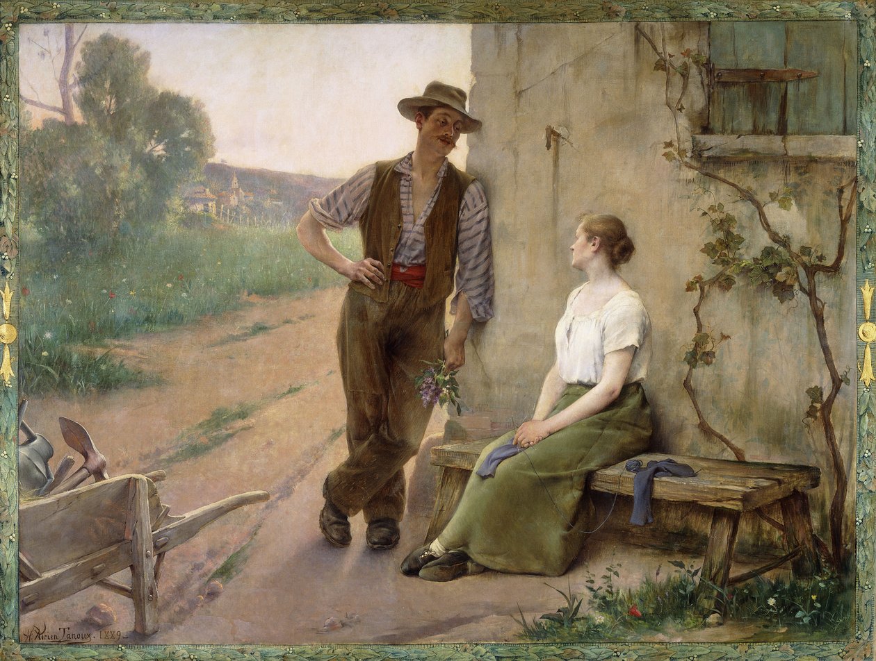 Peasant Couple in a Farmyard by Henri Adrien Tanoux