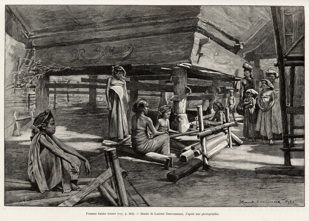 Batak women, North Sumatra ethnic group, weaving by Henri Alphonse Louis Laurent Desrousseaux