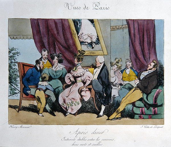 Humorous Depiction of the Behaviour and Conversation of Guests After Dinner, cartoon for 