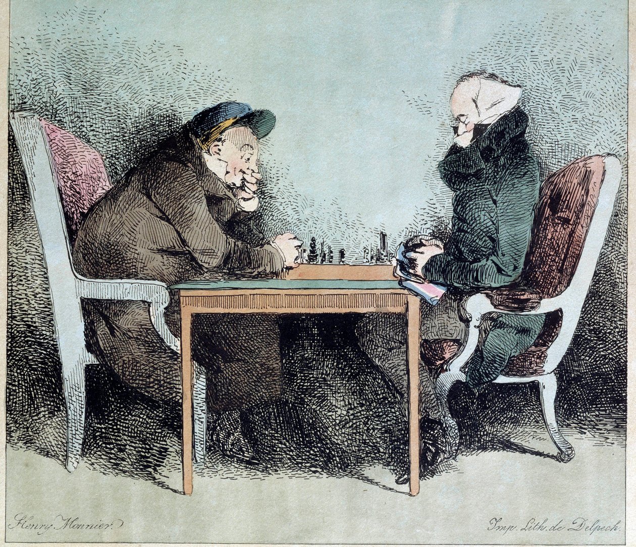 Chess players Engraving by Henry Monnier by Henri Bonaventure Monnier
