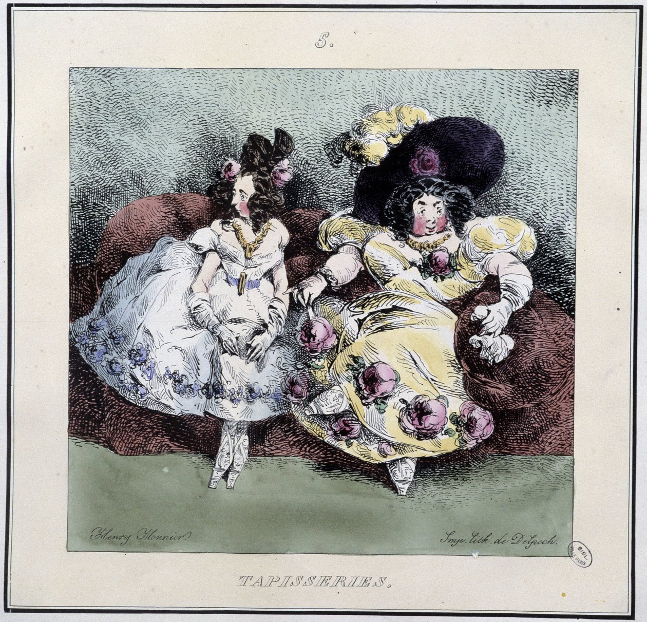 Ugly Women Doing Tapestry Sitting in a Living Room - in Parisiennes by Henri Monnier, ed. Delpech, Paris by Henri Bonaventure Monnier