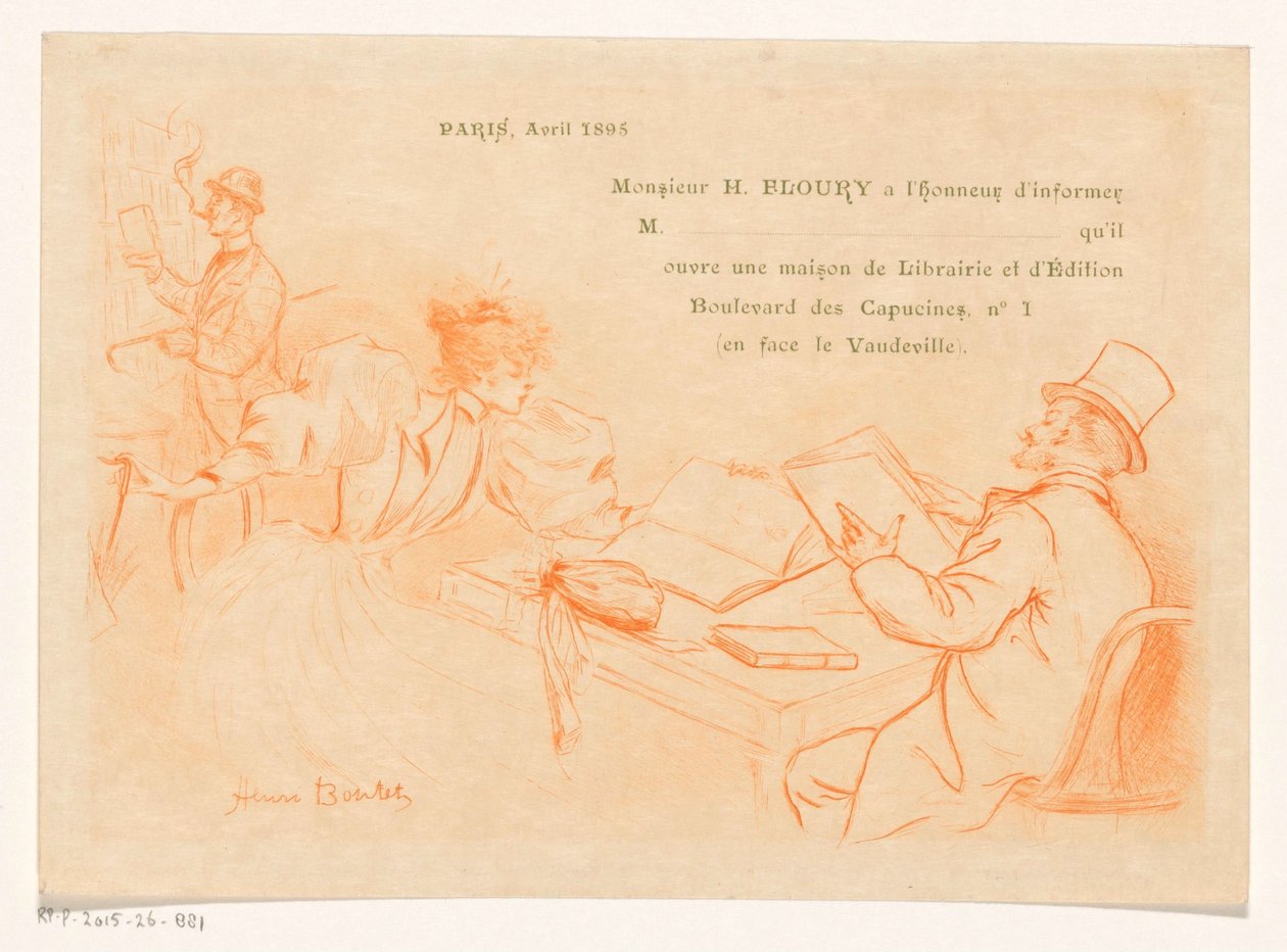 Announcement of the Establishment of the Bookstore and Publishing House of Henry Floury in Paris by Henri Boutet
