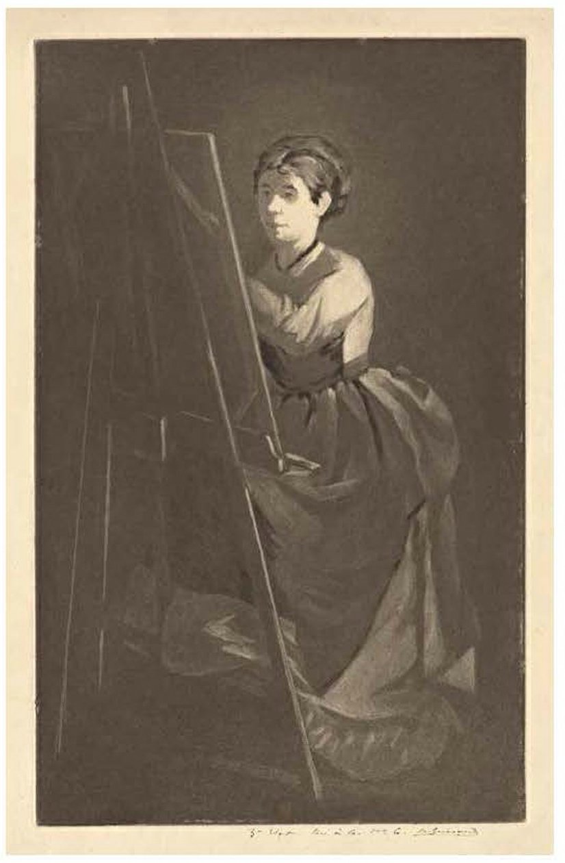 At the Easel – Portrait of the Artist Jeanne Gonzalès by Henri Charles Guérard
