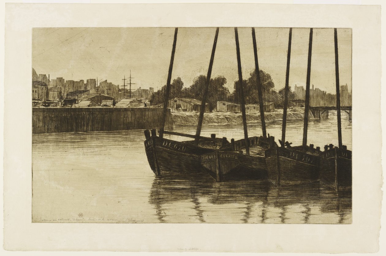Boats at Dock, Dieppe by Henri Charles Guérard