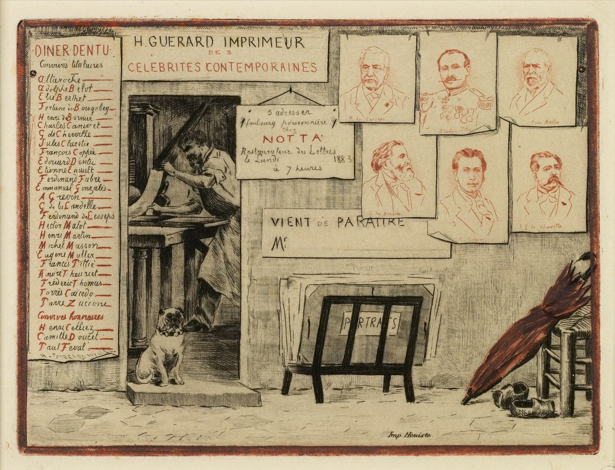 Portraits of Messieurs de Lesseps, Coppée, General Pittié, de Bornier, Henri Martin, Marquis de Cherville, 1883 by Henri Charles Guérard
