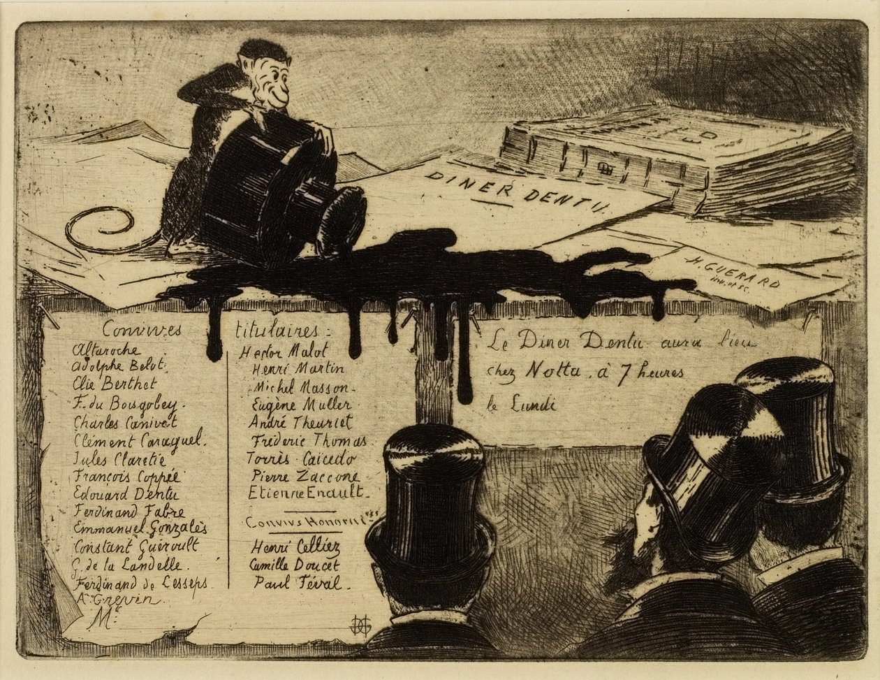 Monkey Overturning an Inkwell, 1881 by Henri Charles Guérard