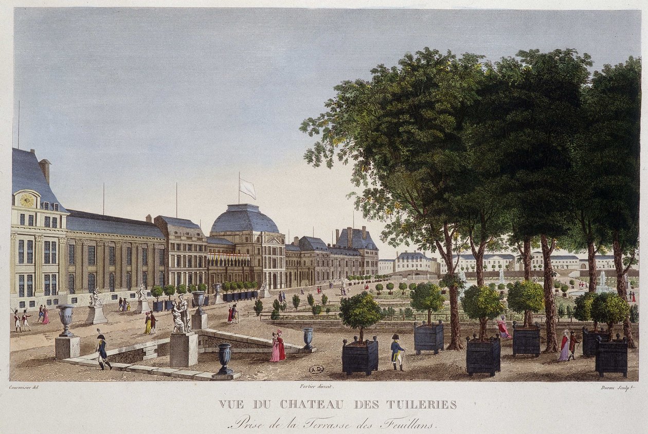 Garden and Chateau des Tuileries Seen from the Terrace of Les Feuillans. Engraving by Courvoisier by Henri Courvoisier Voisin