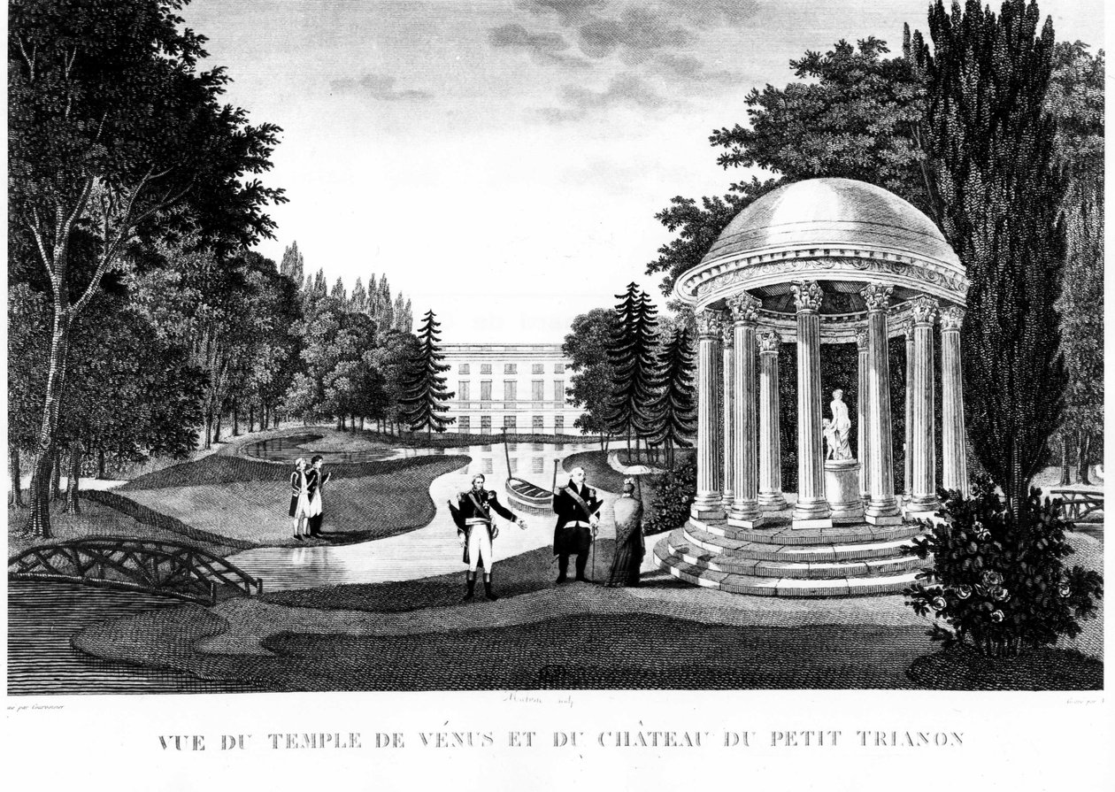 View of the Temple of Venus and the Castle of the Peer Trianon in Versailles - Drawing by Courvoisier by Henri Courvoisier Voisin