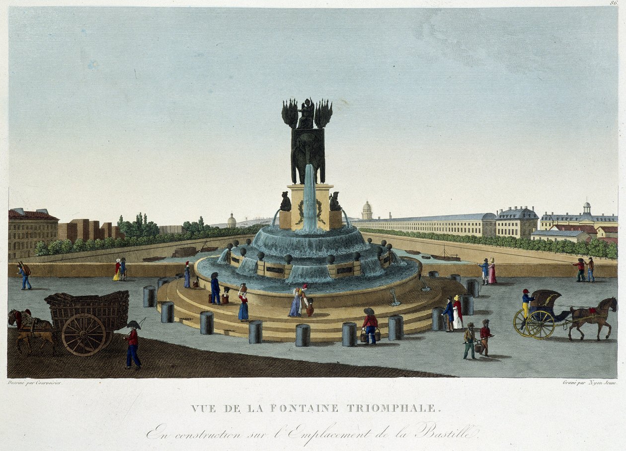 View of the Triumphal Fountain at the Bastille - in Views of Paris by Courvoisier by Henri Courvoisier Voisin
