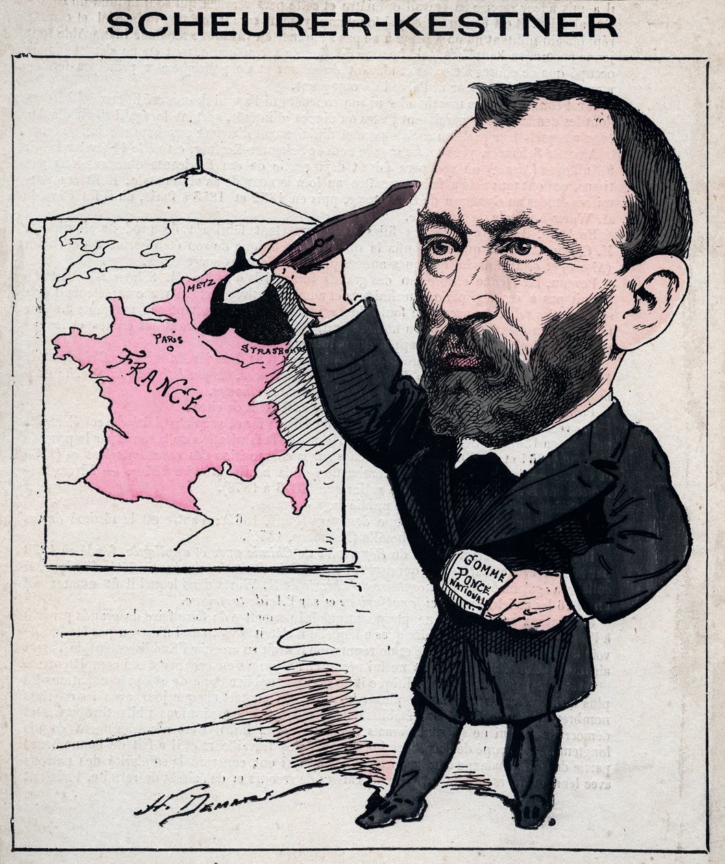 Portrait of Auguste Scherer-Kestner, chemist, industrialist, and Alsatian politician - Caricature by Henri Demare in 