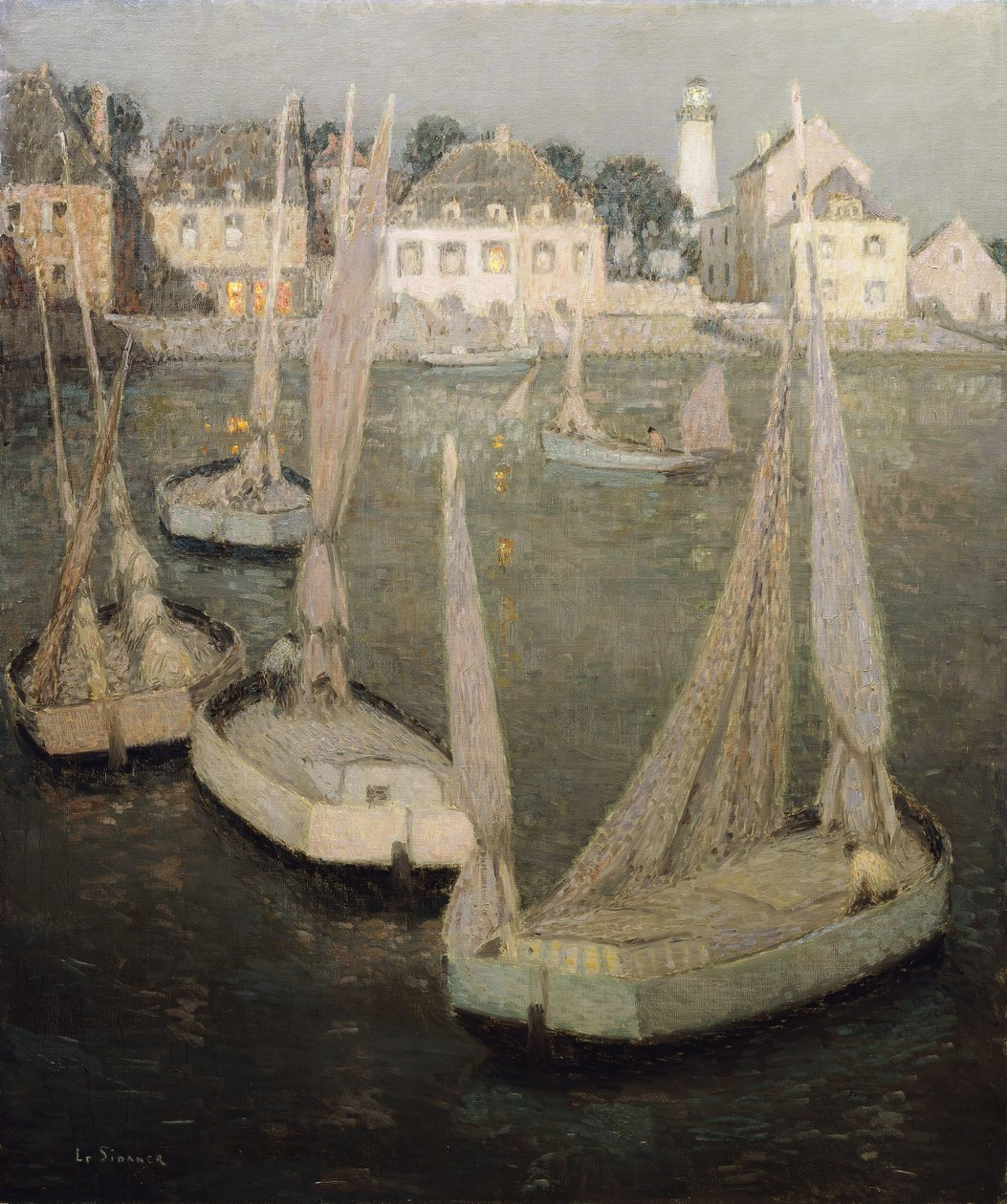 Breton Port by Moonlight by Henri Eugene Augustin Le Sidaner