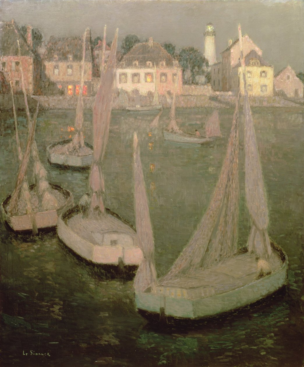 Brittany Port by Moonlight by Henri Eugene Augustin Le Sidaner
