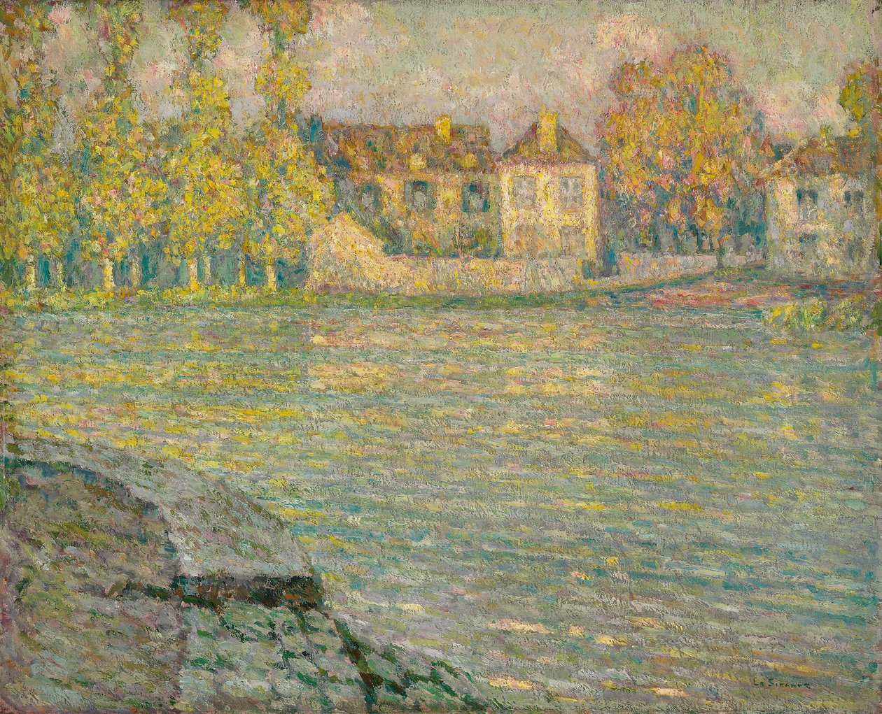 Houses by the River at Sunset, Moret by Henri Eugene Augustin Le Sidaner