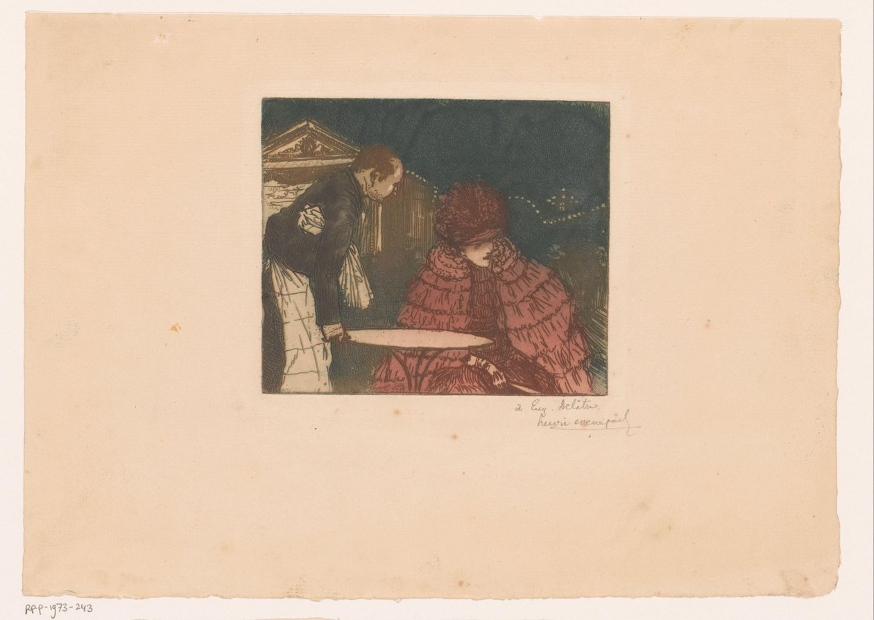 Woman on a Terrace with Waiter by Henri Evenepoel (signed by artist)