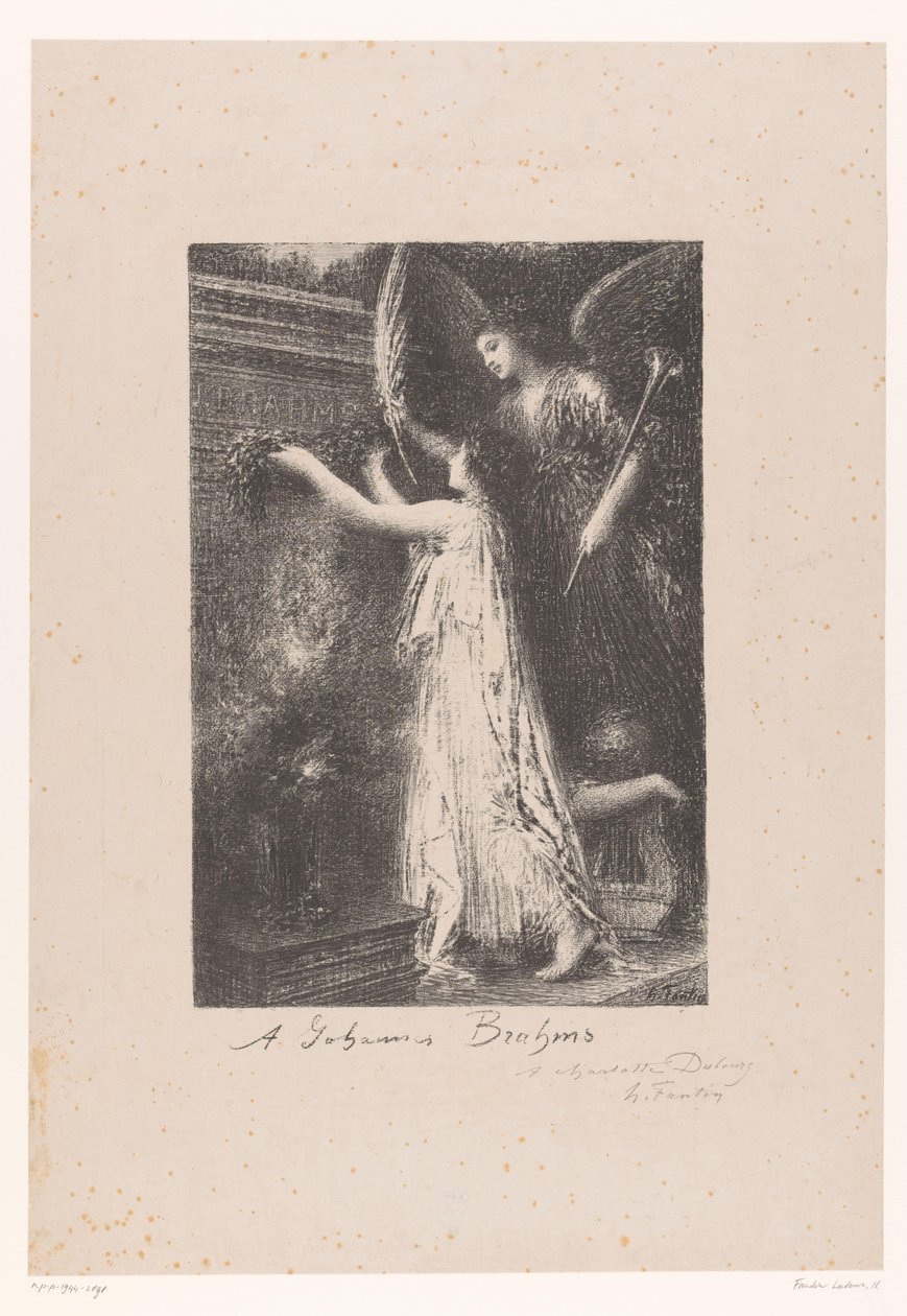 Angel and Personification of Fame Bringing Wreath to the Tomb of Johannes Brahms by Ignace Henri Jean Fantin Latour