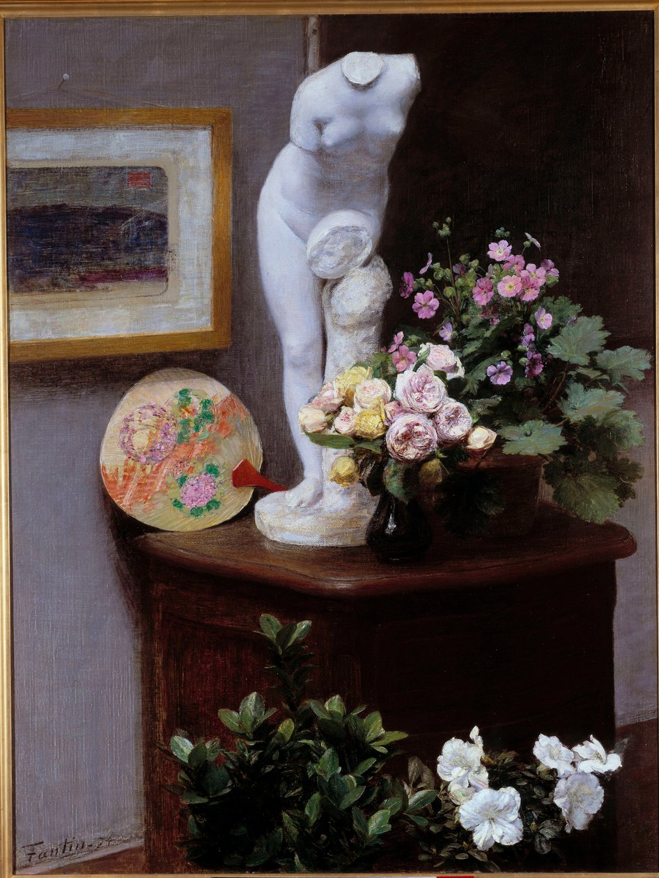 Flowers and objects by Ignace Henri Jean Fantin-Latour