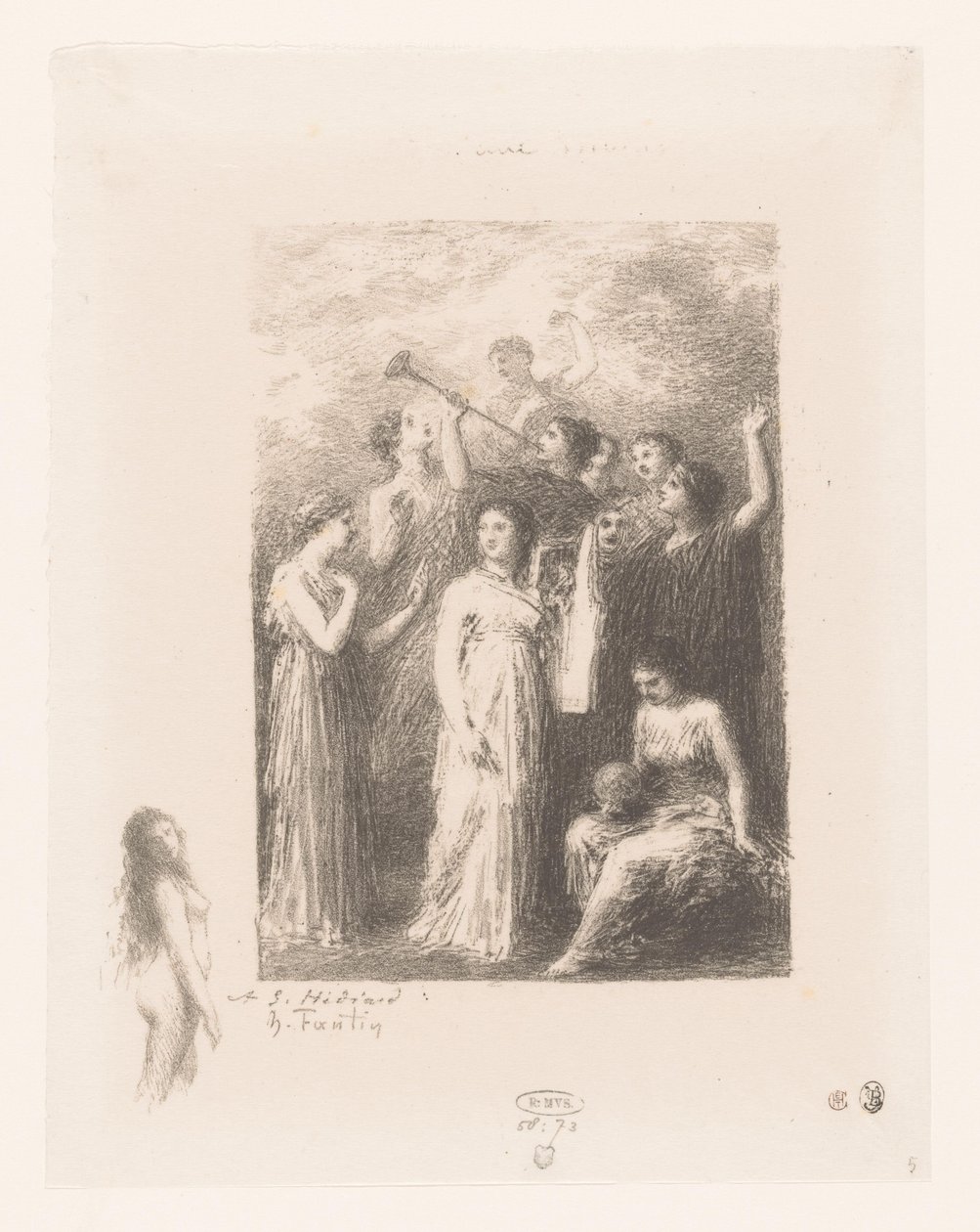 Nine Muses of Olympus (series: Poems of André Chénier) by Ignace Henri Jean Fantin Latour