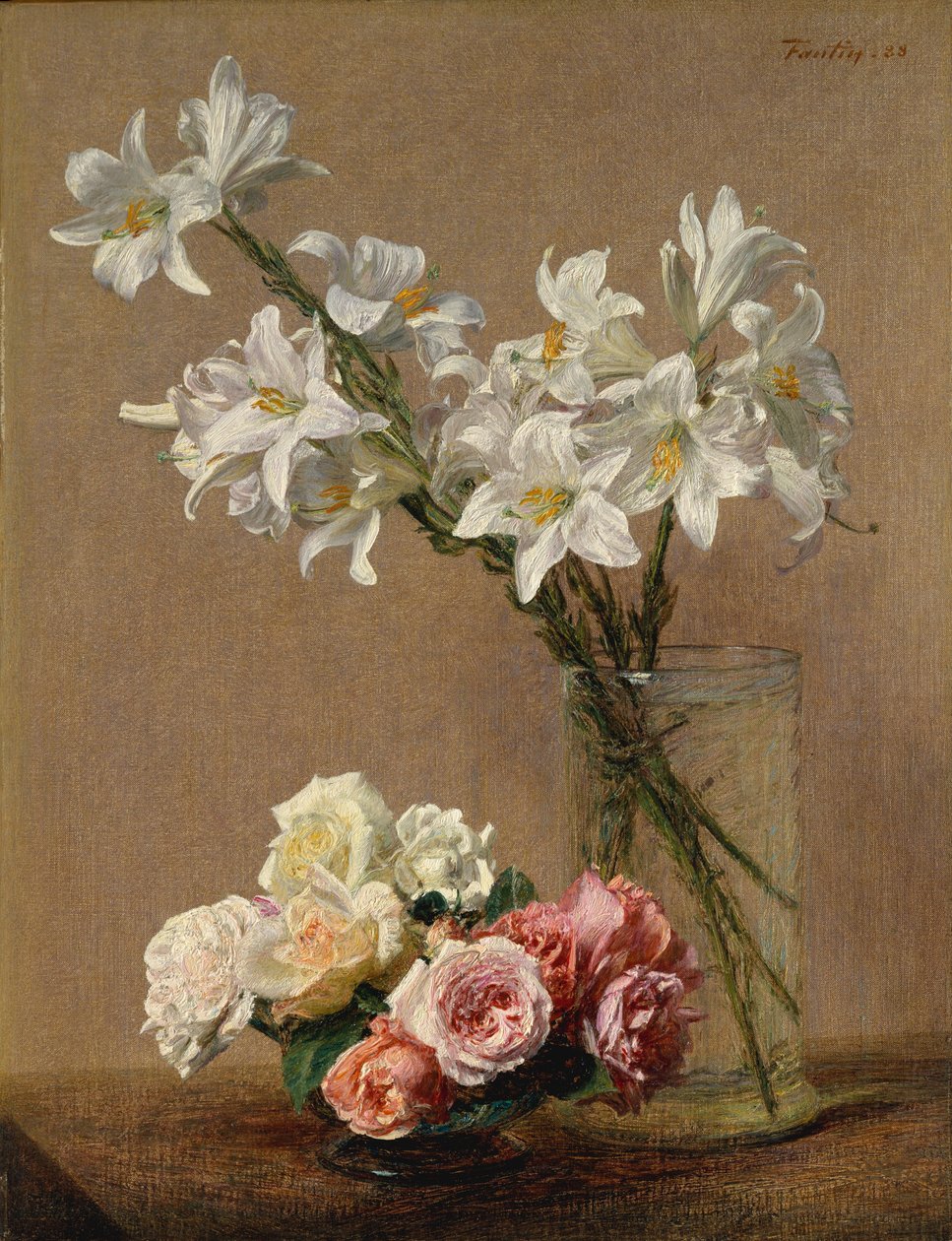 Roses and Lilies by Ignace Henri Jean Fantin Latour