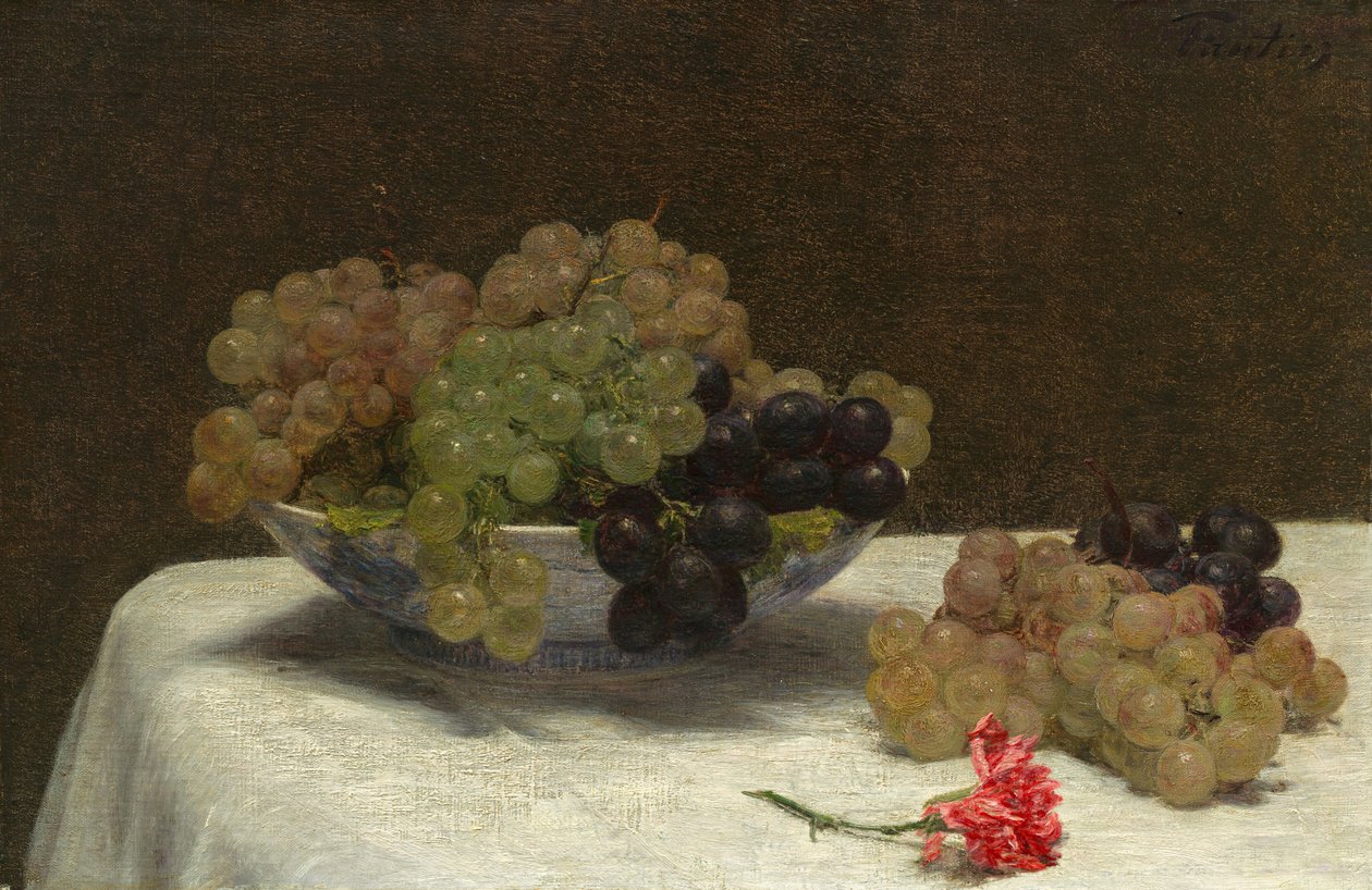 Still Life with Grapes and a Carnation by Ignace Henri Jean Fantin-Latour