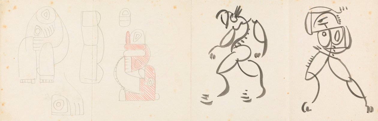 Two Dancing Figures and Five Studies for a Mother and Child Grouping by Henri Gaudier Brzeska