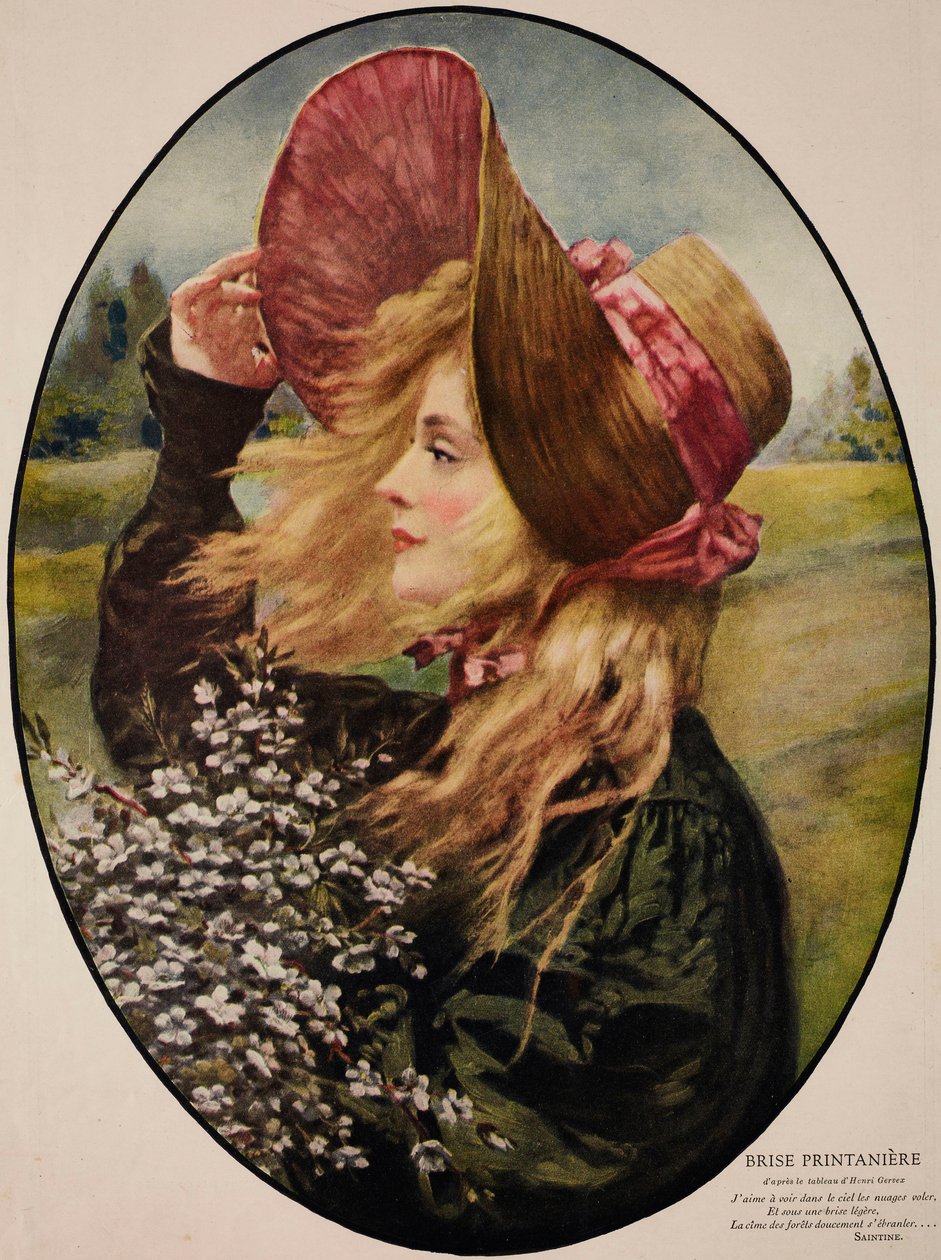 Young woman wearing straw hat, holding bunch of flowers by Henri Gervex