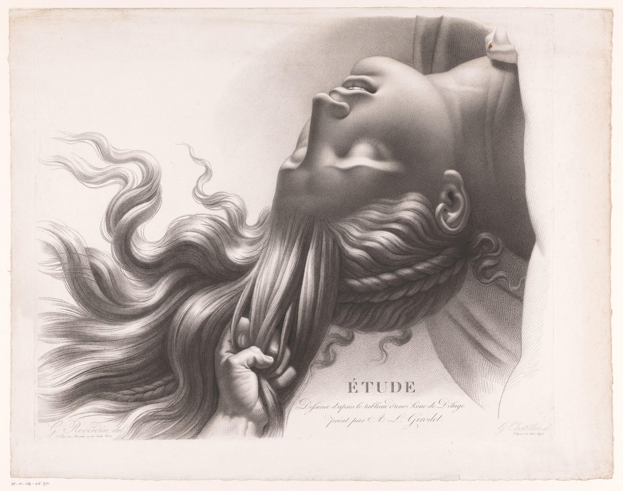 Head of a Young Woman Being Pulled by the Hair (Study after the Painting of a Scene from the Deluge by A.L. Girodet) by Henri Guillaume Chatillon