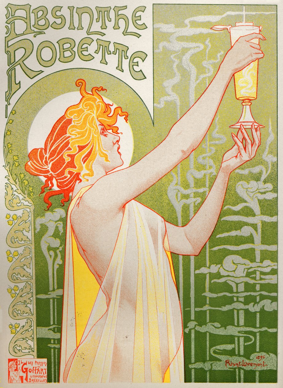 Food and Beverage. Absinthe Robette. Poster by Henri Privat Livemont, Belgium by Henri Henri Antoine Théodore Livemont