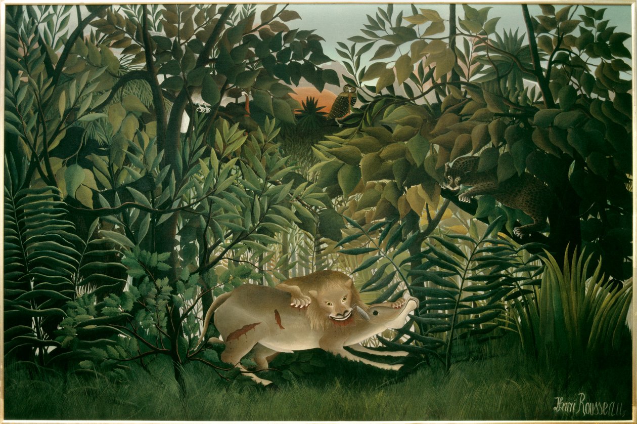 Hungry lion by Henri J.F. Rousseau